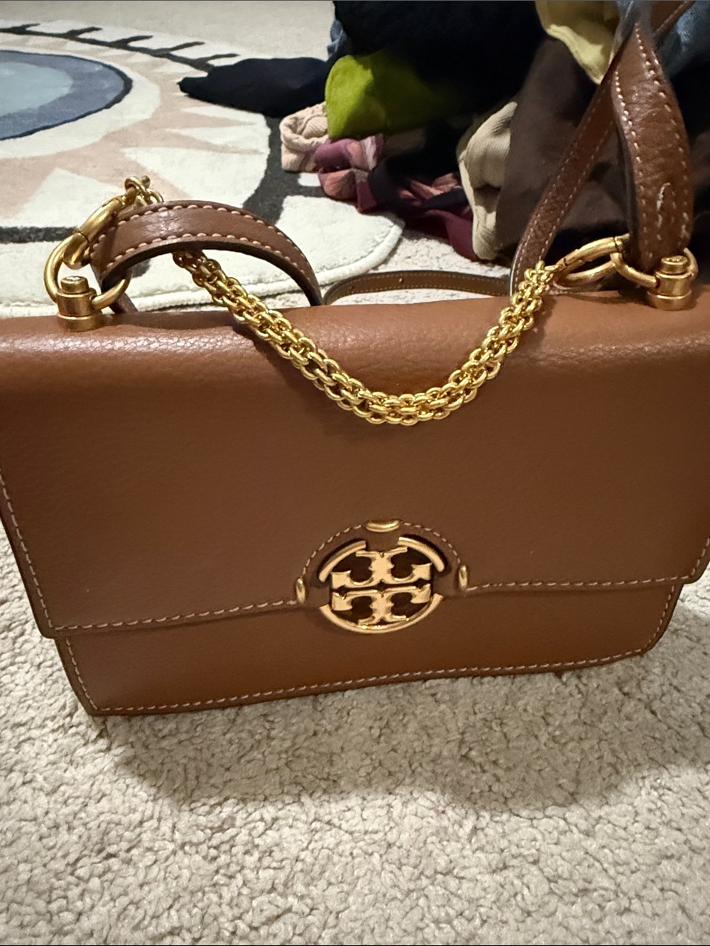 Tory Burch Brown Leather Shoulder Bag with Gold Hardware